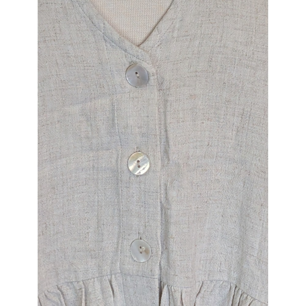 Princess Polly Oversized Beige Babydoll Dress Linen-look Lagenlook Preppy Cotton - Picture 5 of 8